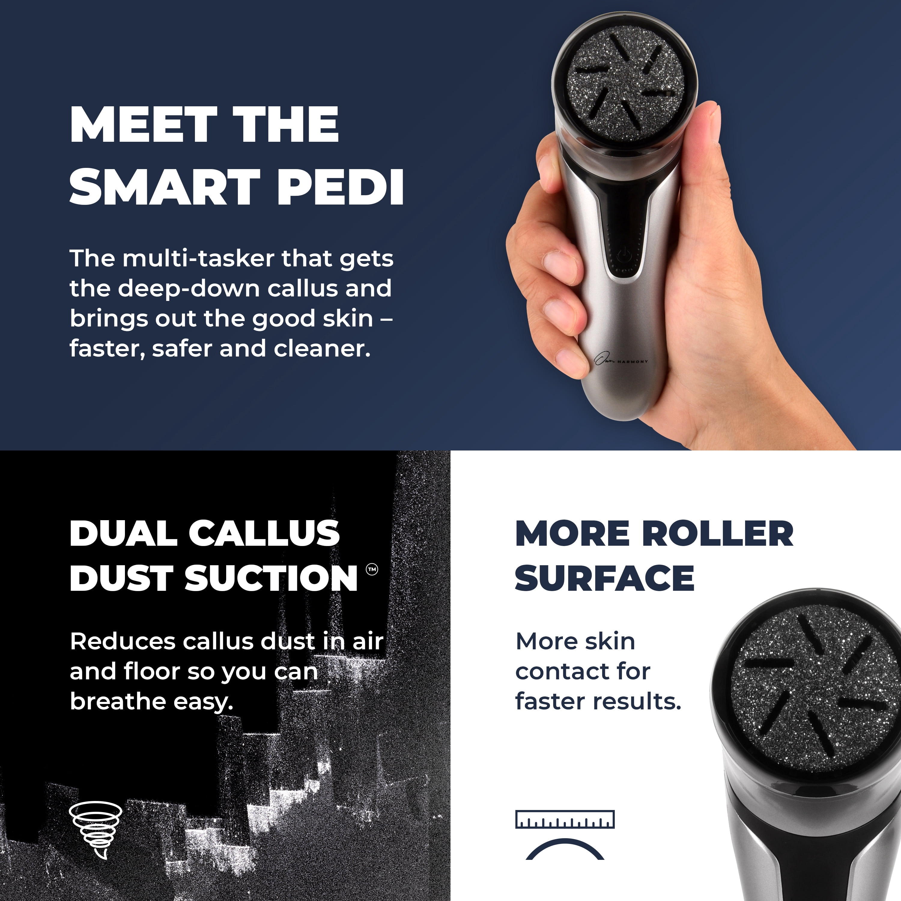 Own Harmony Electric Foot Callus Remover with Vacuum Absorption- Professional Pedicure Tools for Powerful Pedi Care - 3 Rollers Portable Electronic Feet File CR2100- Best for Hard, Dry, Cracked Heels