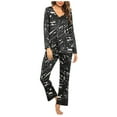 thumbnail image 4 of VBTAPA Women's 2 Piece Pajamas Sets Long Sleeve Printed Lounge Pjs Set V Neck Tunic Tops + Elastic Waist Pants Matching Loungewear Sets Soft Nightwear on Sale Black L, 4 of 7