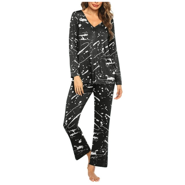 Rbaofujie Pyjama pour Filles Pyjama pour Dames Décontracté Couleur Unie Haut Décontracté Pantalon Ensemble de Pyjama Vêtements de Nuit pour Femmes