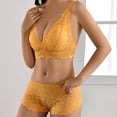 thumbnail image 4 of JSGEK Women Floral Lace Bra and Panty Set Plunge Neckline Adjustable Straps Intimate Lingerie for Bedroom Wear Yellow L, 4 of 6