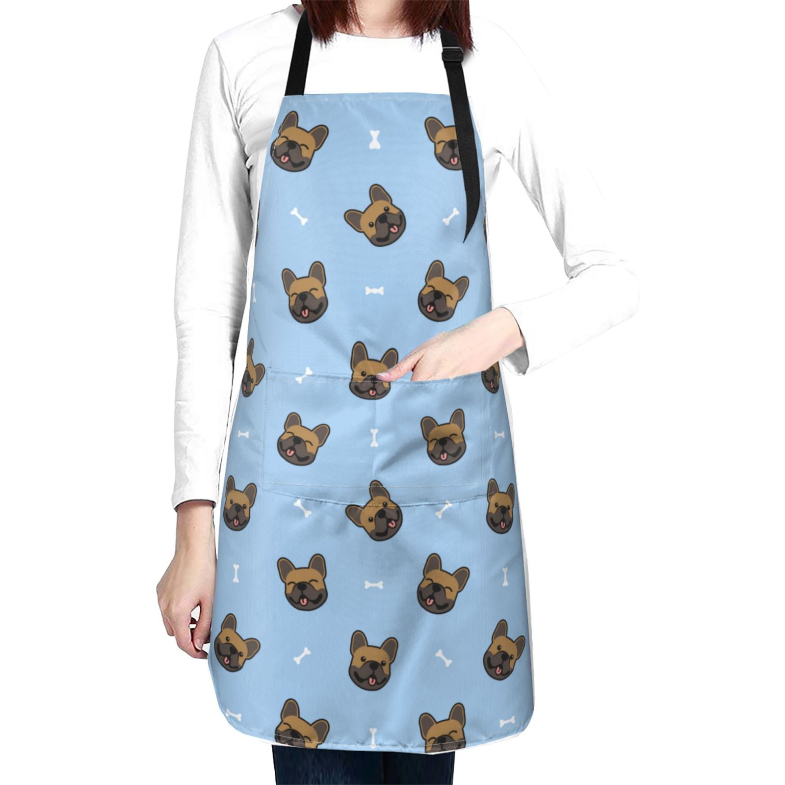 Kdxio french Bulldog Face Apron with Pockets Adjustable Kitchen Aprons for Men Women Waterproof Aprons for Cooking,Drawing,Crafting, Baking Household Cleaning