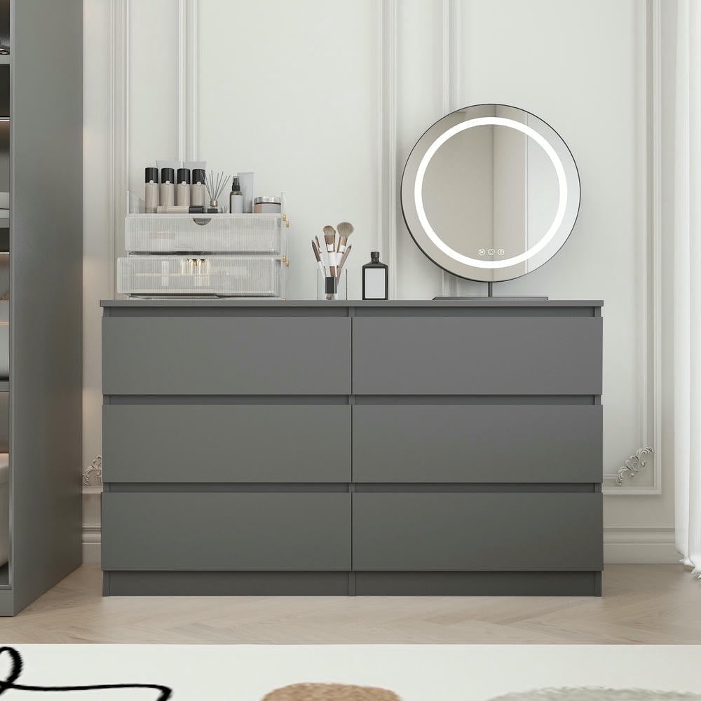 Kadyn 6 Drawer Bedroom Dresser, Chest of Drawers for Bedroom, Dressers with Handleless Design, Gray