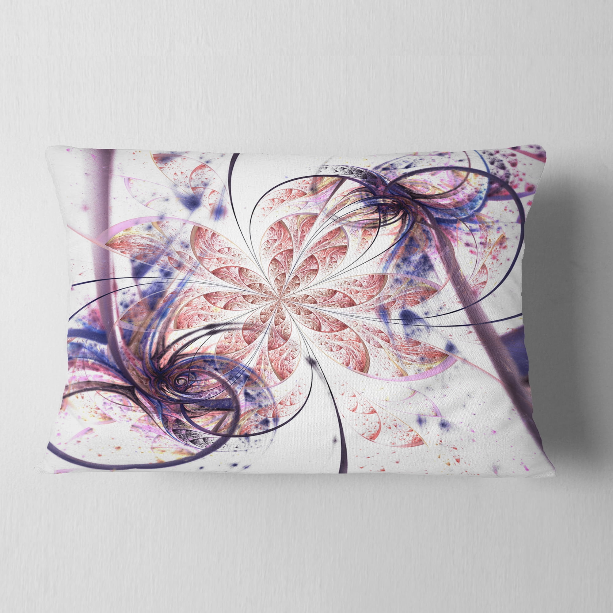 Designart Blue Pink Fractal Flower Pattern - Abstract Throw Pillow - 12x20