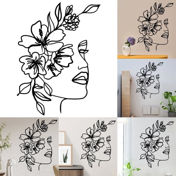 Pcapzz - Decoración de pared con líneas de metal, diseño abstracto de mujer, flores, minimalista, moderna, para dormitorio, baño y sala de estar