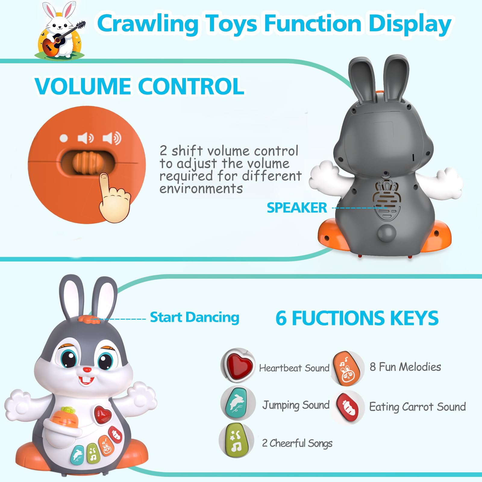 MOONTOY Easter Bunny Baby Toys 6 to 12 Months Infant Tummy Time Toys with Light & Sound, Musical Crawling Toys for Babies 3 4 5 6 7 8 9 10 11 12 Months Easter Basket Stuffers =, 1st Birthday Gifts