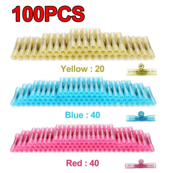 Heat Shrink Wire Connectors, Waterproof Butt Splice Terminals with Sealant, Crimp Electrical Connectors for Automotive, Marine, Outdoor Use (Assorted Sizes in Box)