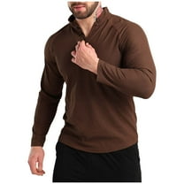 Lmnyox Men's Sport Shirts Long Sleeve Quick Dry Stretchy Gym Workout T Shirts Solid Color Crew Neck Button Tops