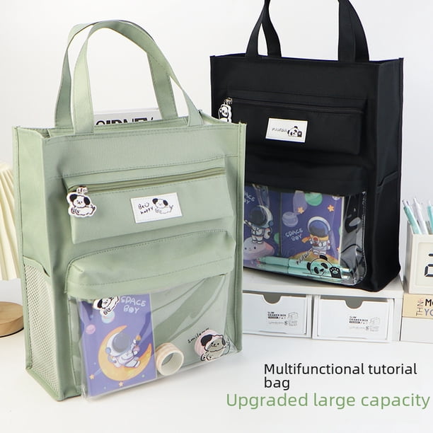 Bolsa de lona transparente para guardar libros de matrícula, bolsa portátil para documentos, para estudiantes de primaria, de lona sencilla, de color sólido
