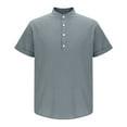 thumbnail image 4 of YFNNUP Short Sleeve Henley Shirts for Men Cotton Linen Button Up T Shirt Solid Color Stand-up Collar Dressy Work Tee Tops Camisa De Hombre, 4 of 7