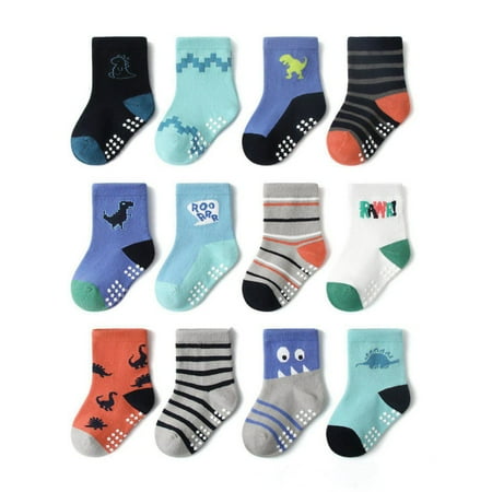 

Baywell Kids Boys Girls Non-Slip Breathable Socks Adhesive Floor Socks (12 Pairs) 0-7 Years Old