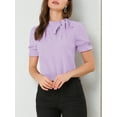 thumbnail image 6 of INSPIRE CHIC Women's Summer Tops Solid Color Bow Tie Neck Short Sleeves Wear-to-Work Blouses Purple 2XL, 6 of 8