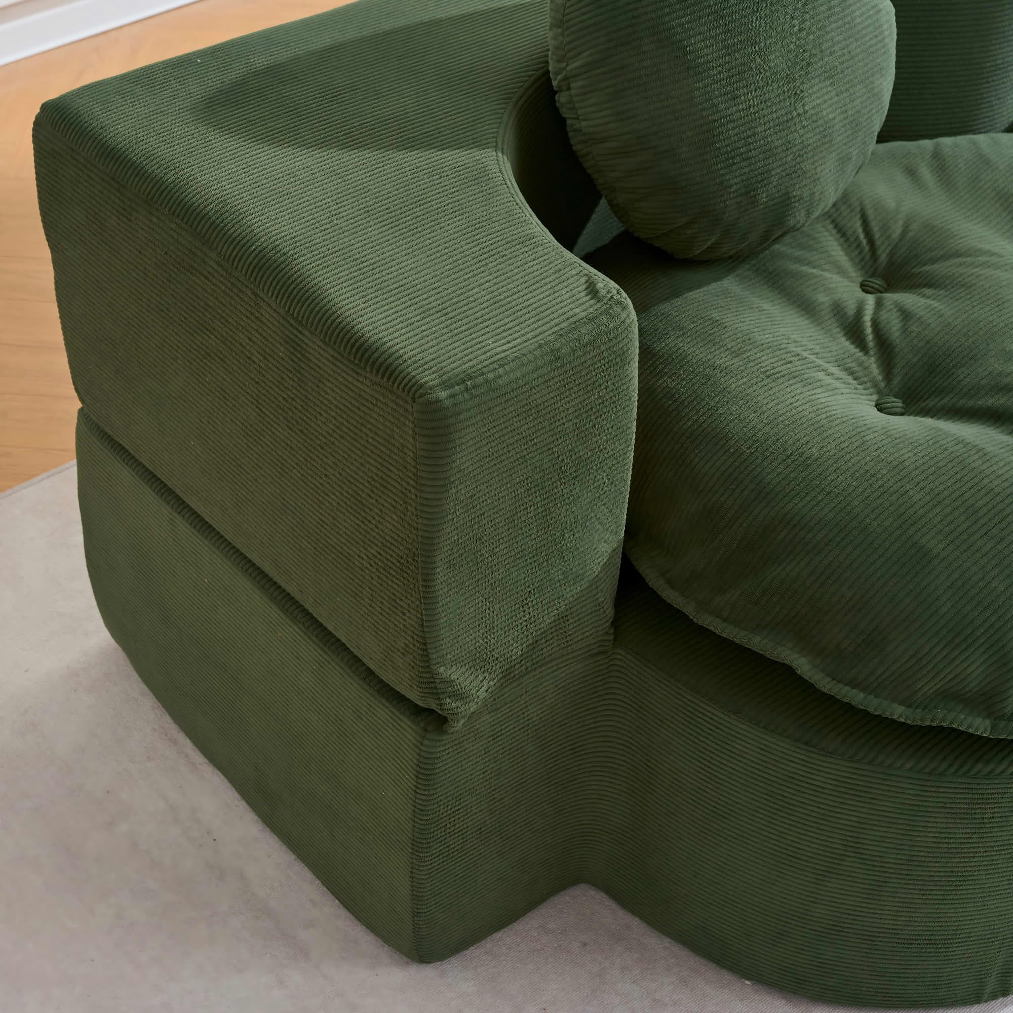 MAYEERTY 75" Convertible Corduroy Sleeper Sofa Bed, Green Foldable High Density Foam Loveseat with 2 Pillows for Living Room Bedroom Apartment