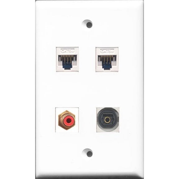 RiteAV - 1 Port RCA Red and 1 Port Toslink 2 Port Cat5e Ethernet White Wall Plate