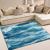 Yayeee Area Rugs for Living Room 5.2'x4' Non Slip Washable Bedroom Floor Carpet, Green Watercolor Ocean Waves