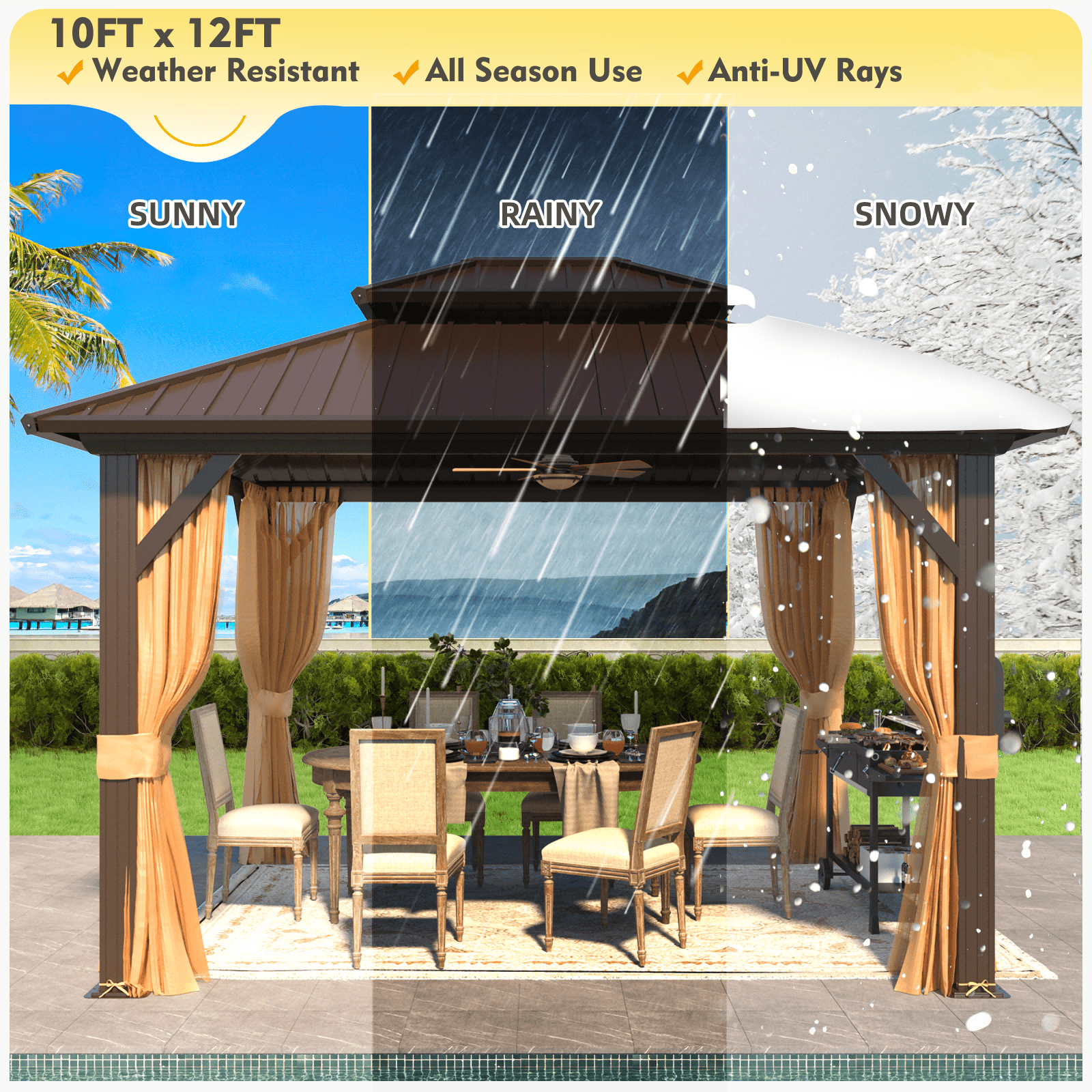 Hommow 10' X 12' Hardtop Gazebo Aluminum Frame Gazebo with Galvanized Steel Double Roof