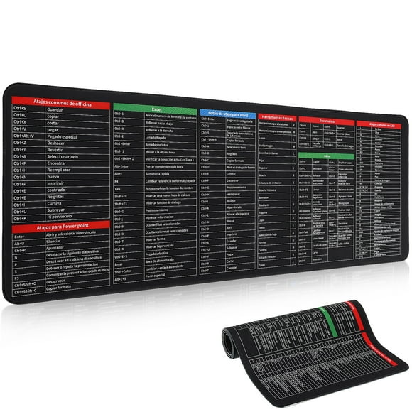 GOOHOCHY Alfombrilla de ratón para teclado de 300 x 800 x 3 mm, hoja de trucos de Excel, alfombrilla de escritorio para juegos, alfombrilla de ratón multifuncional para ordenador en español