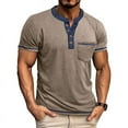 thumbnail image 2 of BiZtdJrK Mens T Shirts with Breast Pocket Short Sleeve Summer Henley Shirt Fashion Stylish Casual Tees Loose Fit Tee Tops Khaki L, 2 of 7
