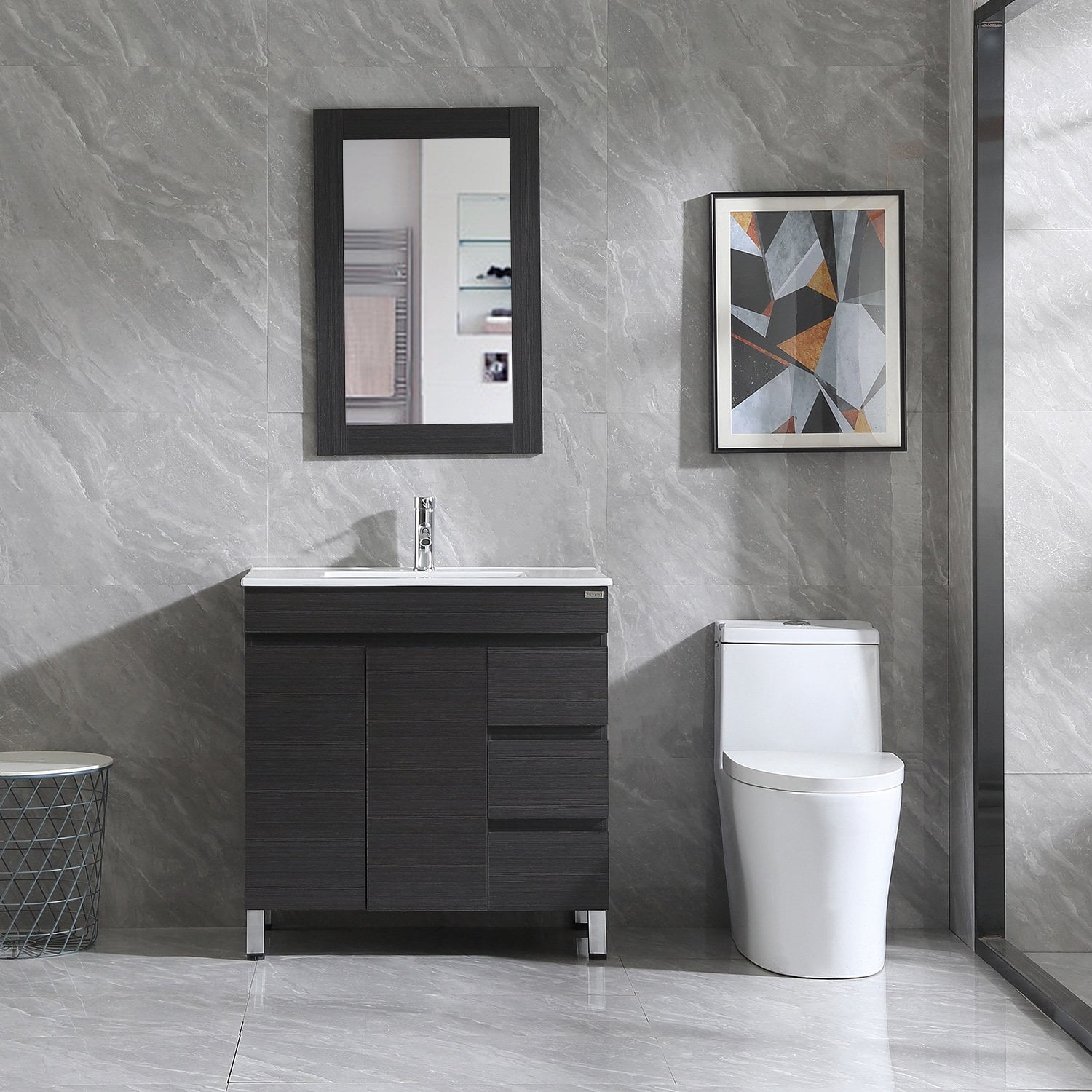 Walcut 32 Modern Ceramic Vessel Sink, Vanity Cabinet With Sink And Faucet