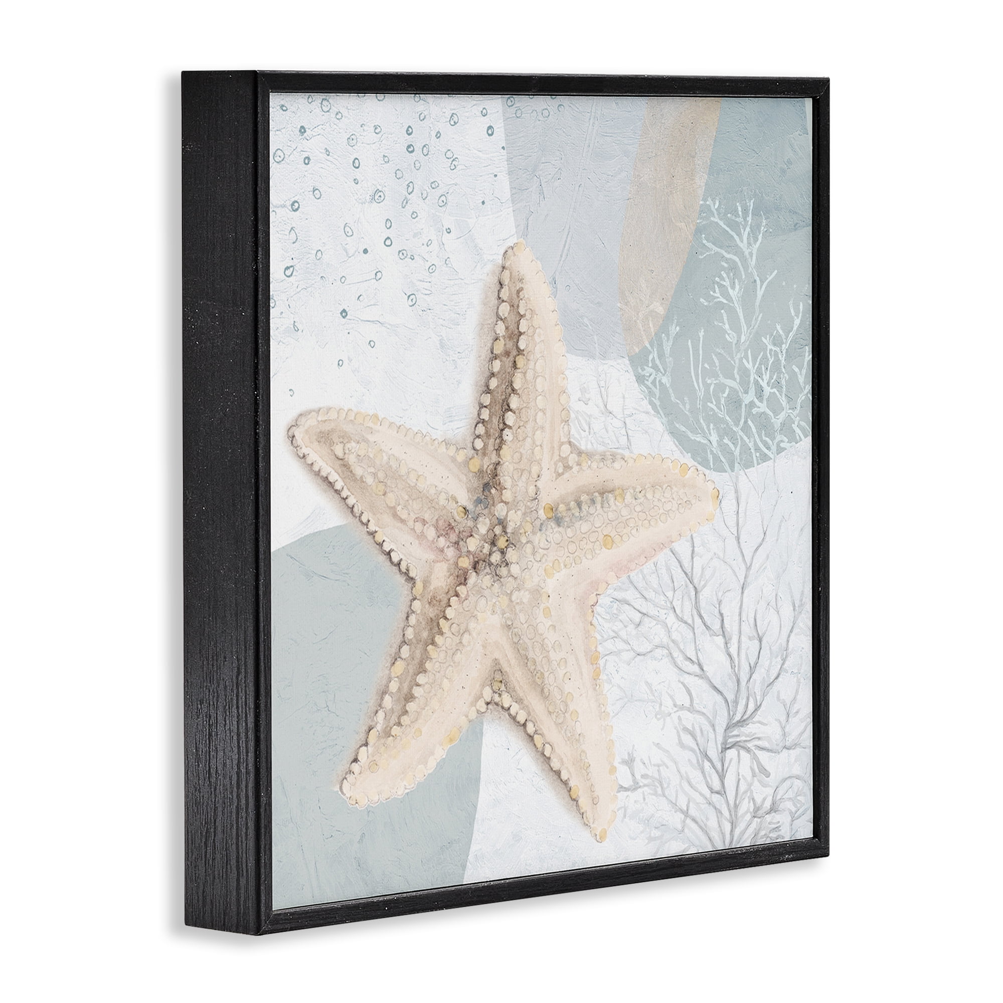 Stupell Industries Starfish over Circle Pattern Coastal Painting Black Framed Art Print Wall Art, 17 x 17