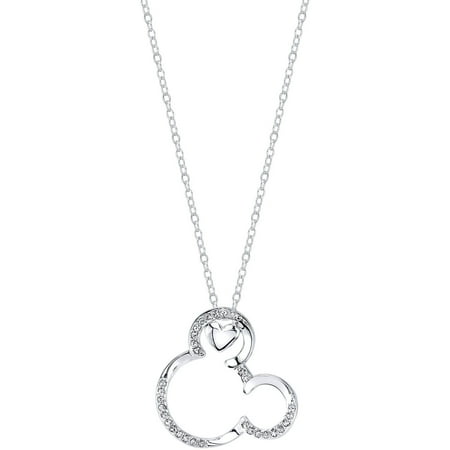 Disney Piglet Jewelry - Disney Crystal Heart Silver-Tone Mickey Mouse Necklace, 18