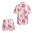 thumbnail image 5 of FKEKYI 2 Piece Short Set for Women Summer Shirt Top & Shorts with Elastic Waist Pink Cherry Flower Print Casual Loungewear Resort Wear Ladies Vacation Outfits, M, 5 of 7