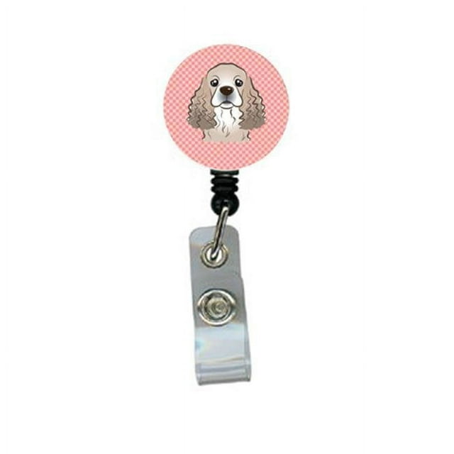 Carolines Treasures BB1216BR Checkerboard Pink Cocker Spaniel Retractable Badge Reel
