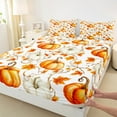 thumbnail image 3 of Manfei White Orange Pumpkin Queen Sheet Sets, Vintage Rustic Flower Floral Flat Sheet, Maple Leaf Queen Fitted Sheet, Ultra Soft Home Decor, 4pcs, 3 of 7