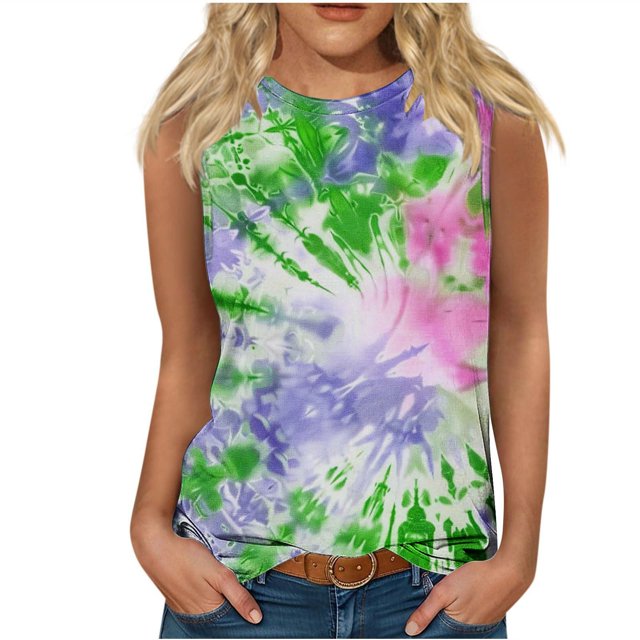UPPADA Débardeurs Graphiques pour Femmes Coupe Ample T-Shirts Décontractés Ourlet Fluide Col Rond Tendance Sans Manches Hauts d'Été Vêtements de Plage Vacances Tenues Commandes Passées Historique Vert,m