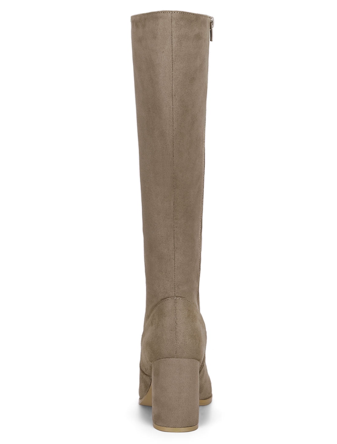 DARING DIVA Women's Stylish Side Zipper Chunky Heel Knee High Boots Taupe 6