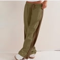 thumbnail image 2 of QATAINLAV Womens Wide Leg Pants Drawstring High Waisted Sweatpants Fashion Side Striped Baggy Palazzo Pants with Pockets Army Green S, 2 of 9