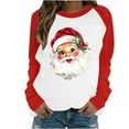 thumbnail image 2 of Ounisa Christmas Tree Santa Claus Shirts for Women Long Sleeve Christmas Sweater Unisex Crewneck Sweatshirt Color Raglan Tops, 2 of 3