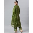 thumbnail image 6 of Janasya Indian V-Neck 3/4 Sleeve Solid Olive Green Rayon Kurta With Palazzo And Dupatta For Women, 6 of 8