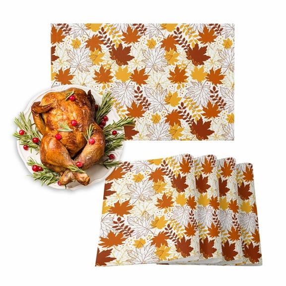 Fall Placemats Set of 6 Orange Maple Leaf Place Mats Thanksgiving Placemat Yellow Autumn Leaves Table Mats for Dining Kitchen Table Holiday Dinner Party Home Fall Decorations 13x19 Inch