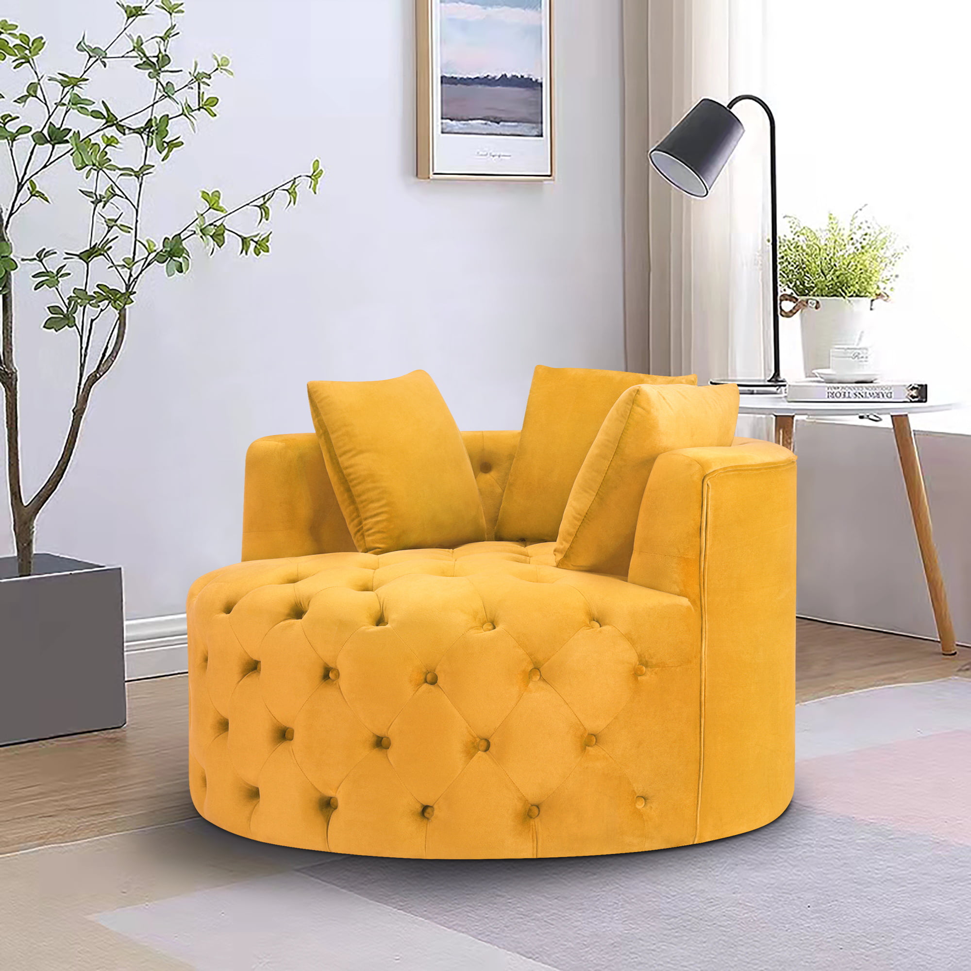Soft Velvet Swivel Sofa 360° Rotating Accent Chair Oversize Round ...