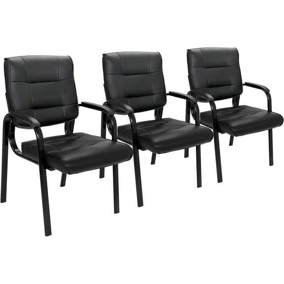 3PCS Leather Guest Chair Black Waiting Room Office Desk Reception Chairs w/Arm