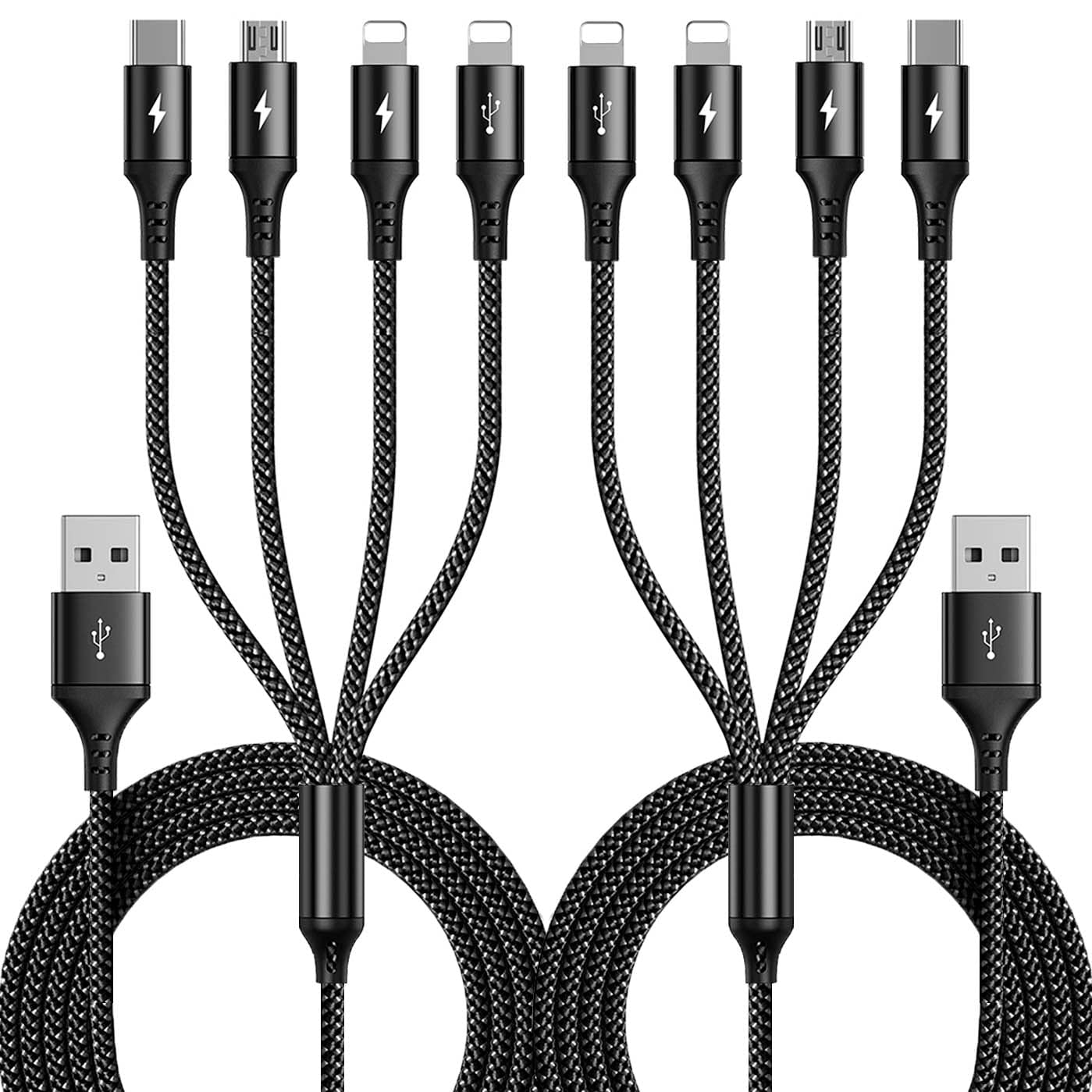 RGHJAR-Long Multi Charging Cable [2Pack/10Ft] Multi USB Cable 4 in 1 Fast Charger Cord Braided USB Cable with IP/Type C/Micro USB Port Multiple USB Charger Cable for Cell Phones Tablets & More