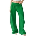 thumbnail image 3 of BiZtdJrK Womens Wide Leg Sweatpants Baggy Drawstring Open Bottom Joggers Solid Color Casual Waist Trousers Loungewear, Green, M, 3 of 10