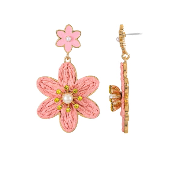 Packed Party Pink Raffia Daisy Earrings, 1 Pair