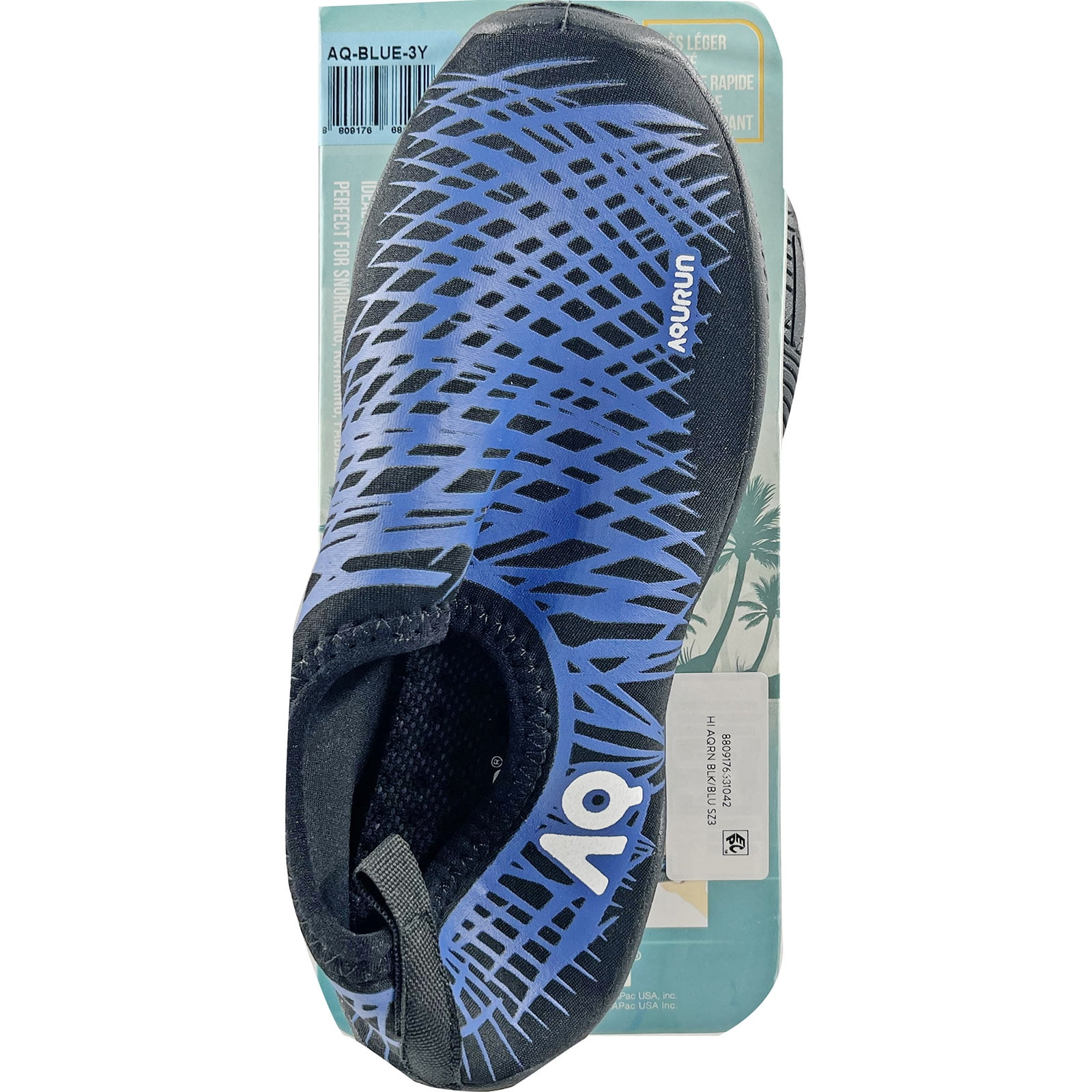 Aqurun Black/Blue Water Shoes, Youth Size 3/ Women's Size 5