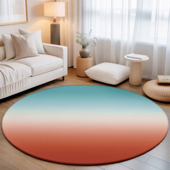 Small Round Rug 3Ft, Red Teal Ombre Non-Slip Washable Circle Rugs Carpet, Contemporary Abstract Gradient Indoor Outdoor Rug Floor Mats Throw Runner for Bedroom Living Room Bathroom