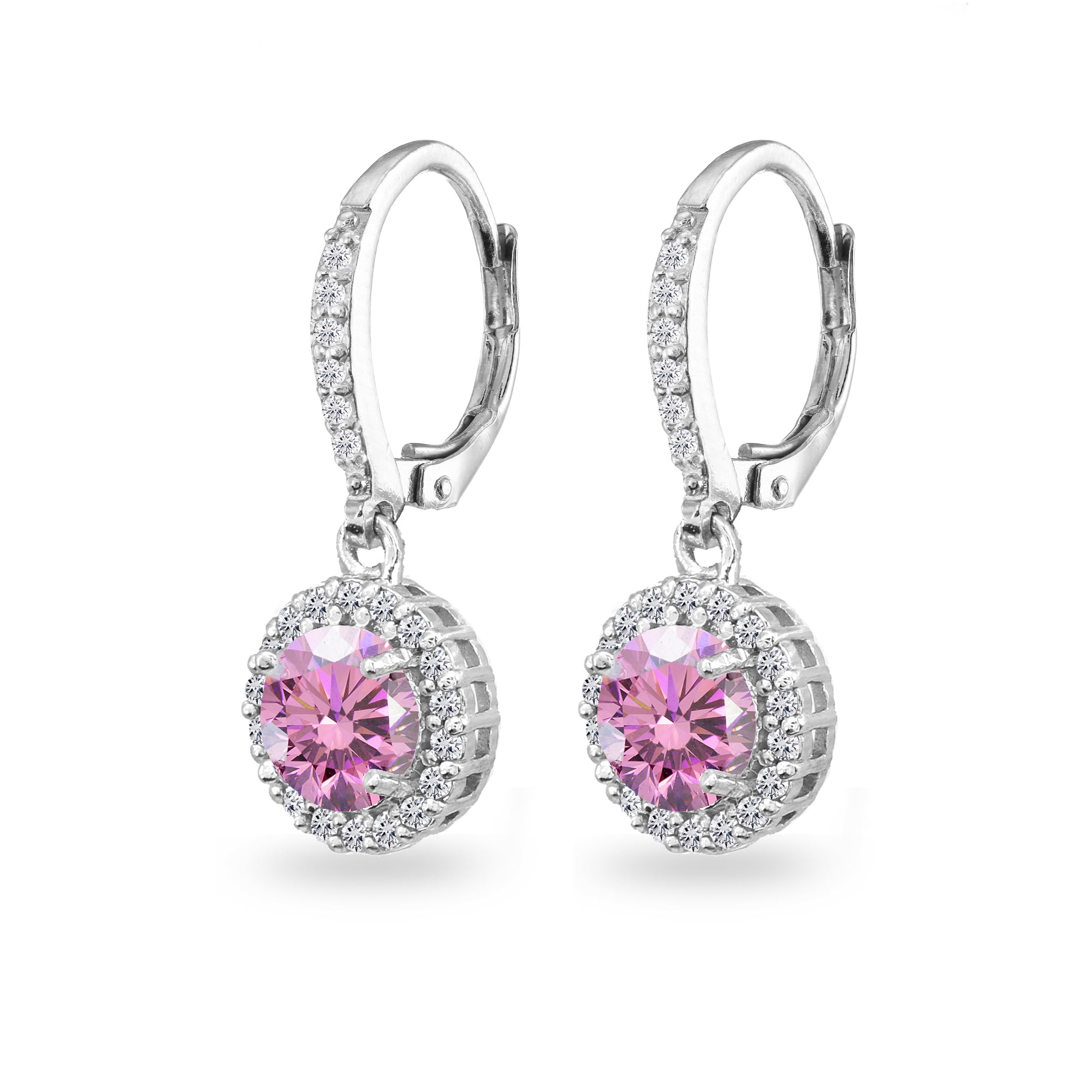 Pink Halo Dangle Earrings Made w/ Swarovski Crystals in 925 Silver