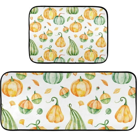 

Hyjoy 19.7 x47.2 +19.7 x27.6 Thanksgiving Pumpkin 2 Pieces Kitchen Rug Cushioned Anti-Fatigue Kitchen Rugs Set for Home Office Laundry