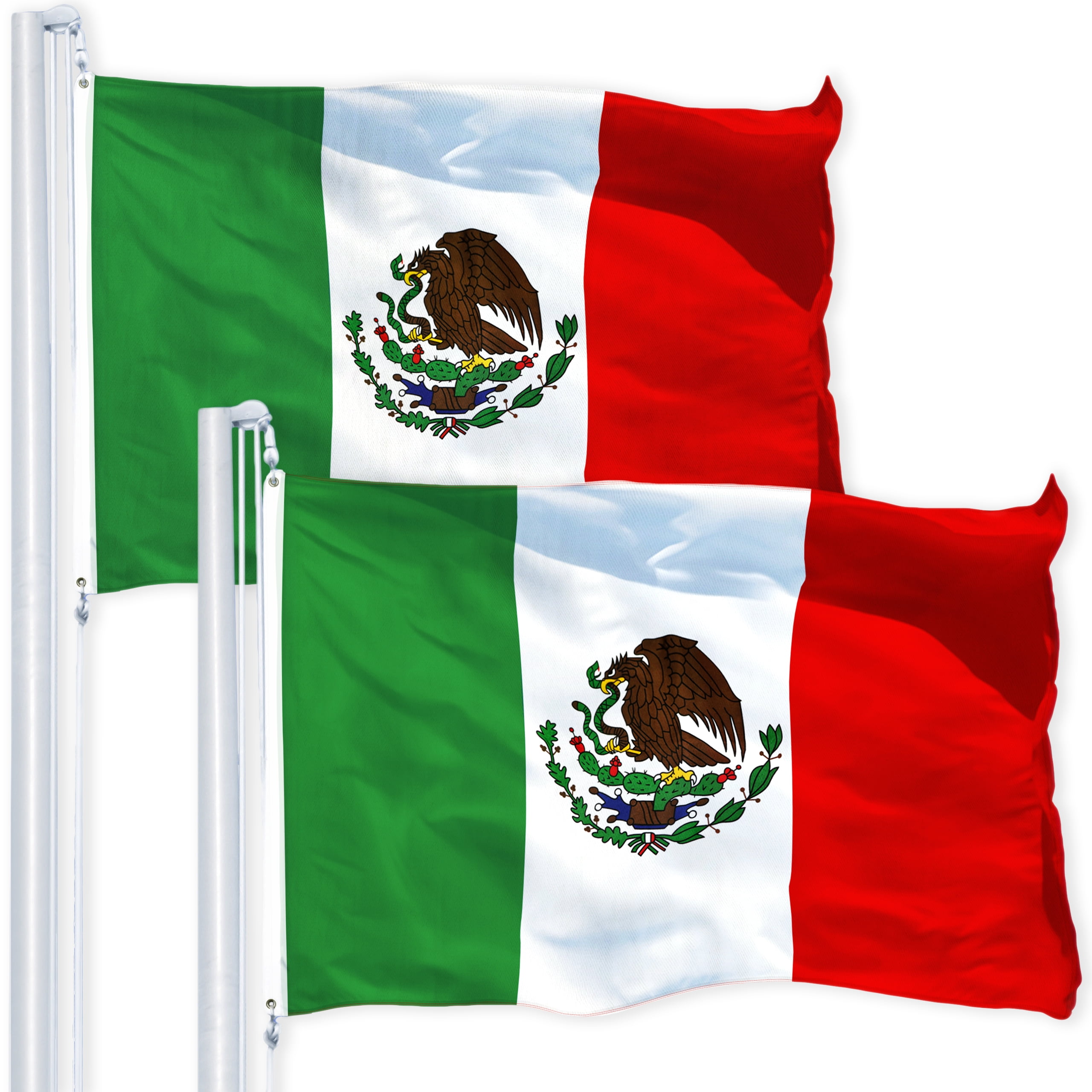 G128® TWO PACK of 3' x 5' ft Polyester Mexican Flag MEXICO High Quality 