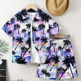 thumbnail image 2 of Atogsazn Boys Hawaiian Outfits Kids Caual Print Short Sleeve Shirt and Shorts Set Children's Beach Clothes 2 Piece Set 09-Purple 7-8 Years, 2 of 3