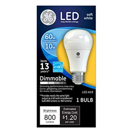

GE 67511 Dimmable Medium Base A19 LED Light Bulb Soft White 800 lm 10W