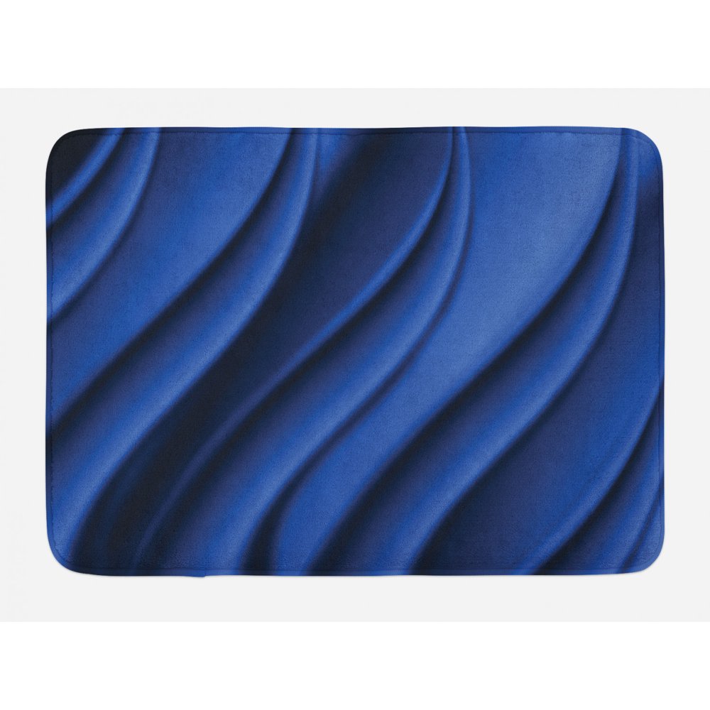 Navy Blue Bath Mat, Ocean Waves Inspired Design with Digital Reflection