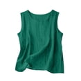 thumbnail image 5 of WULMLEO Cotton Linen Tank Tops for Women - Sleeveless Crewneck Summer Gauzy Shirts Loose Fit Casual Beach Vacation Camisole Dark Green L, 5 of 8