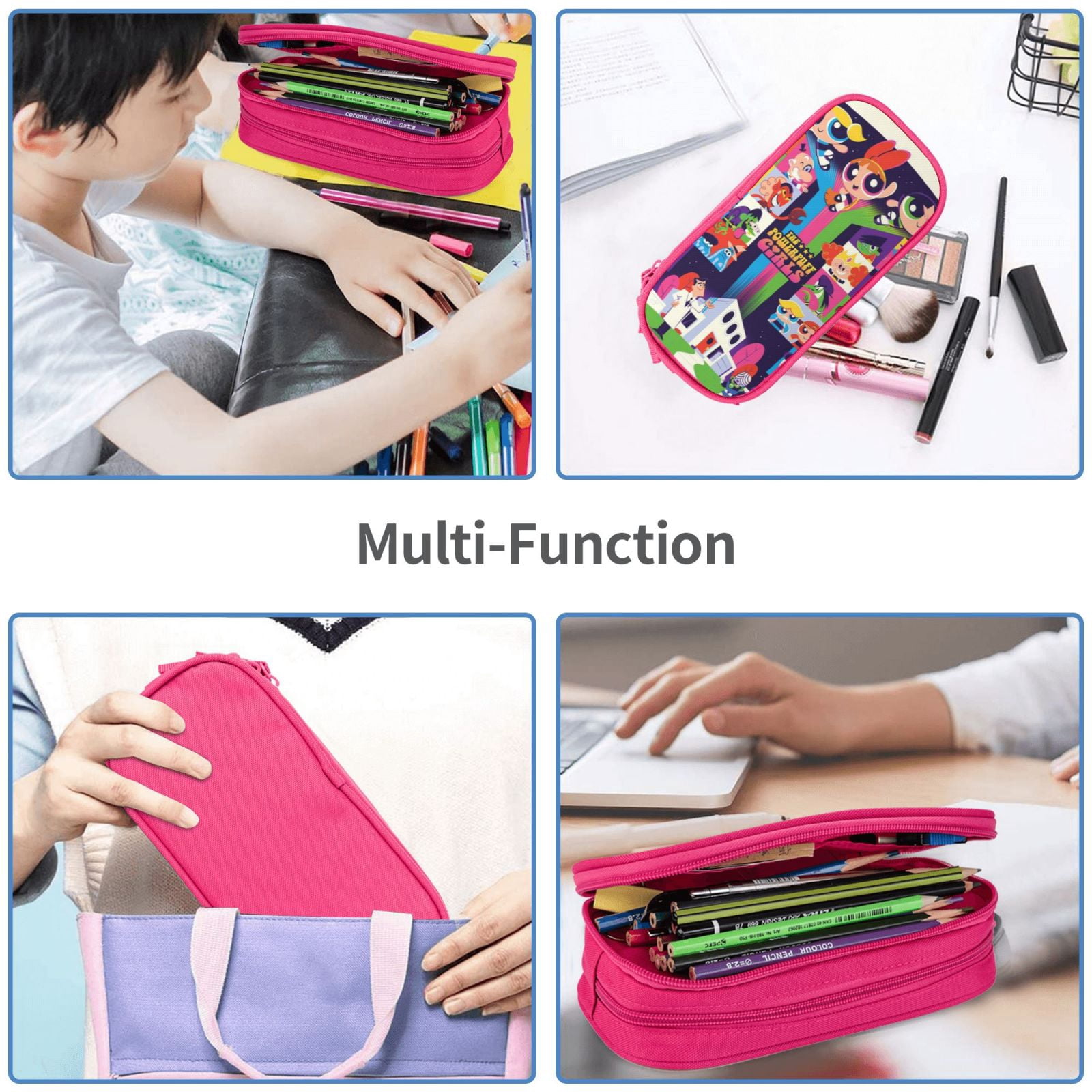 The Powerpuff Gi-rls Pencil Case Large Capacity Pencil Pouch Penbag Office Stationery Organizer Travel Makeup Bag Pink