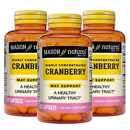 MASON NATURAL Cranberry Highly Concentrated Supports Antioxidant and Immune Health, Maintains a Healthy Urinary Tract Capsules, Pink, Supplement 450 mg, 60 Count, Pack of 3