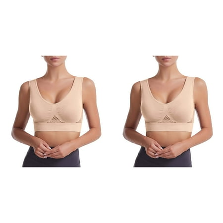 Wijhcboe 2 Pack Like Long Yoga Bra Tops for Women Hot Cakes Hollow Sport Women Yoga Tops Padded Sports Bra Workout Fitness Running C Breathable Sport Comfortable Wireless Women Sport Underwear Bra S